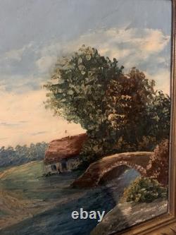 Grand Tableau Ancien Paysage Bucolique Cadre En Bois 1910-1930 60x51 cm