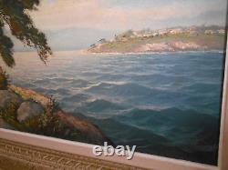 Grand Tableau Ancien Peinture Huile HST Marine Bord de Mer Provence Provencale