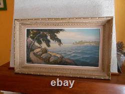 Grand Tableau Ancien Peinture Huile HST Marine Bord de Mer Provence Provencale