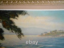 Grand Tableau Ancien Peinture Huile HST Marine Bord de Mer Provence Provencale