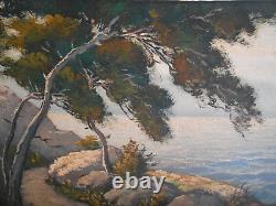 Grand Tableau Ancien Peinture Huile HST Marine Bord de Mer Provence Provencale