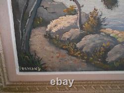 Grand Tableau Ancien Peinture Huile HST Marine Bord de Mer Provence Provencale