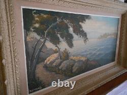 Grand Tableau Ancien Peinture Huile HST Marine Bord de Mer Provence Provencale