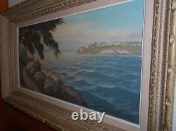 Grand Tableau Ancien Peinture Huile HST Marine Bord de Mer Provence Provencale
