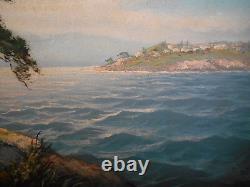 Grand Tableau Ancien Peinture Huile HST Marine Bord de Mer Provence Provencale