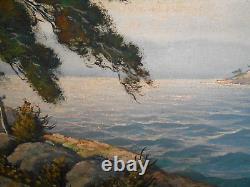 Grand Tableau Ancien Peinture Huile HST Marine Bord de Mer Provence Provencale