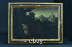 Grand Tableau ancien 17 ème portrait saint François d'Assise I'Italie paysage