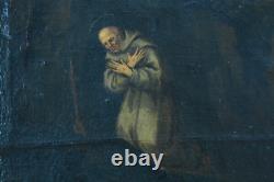 Grand Tableau ancien 17 ème portrait saint François d'Assise I'Italie paysage