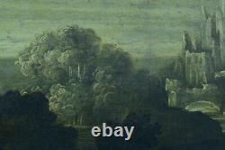 Grand Tableau ancien 17 ème portrait saint François d'Assise I'Italie paysage