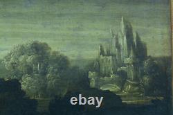 Grand Tableau ancien 17 ème portrait saint François d'Assise I'Italie paysage