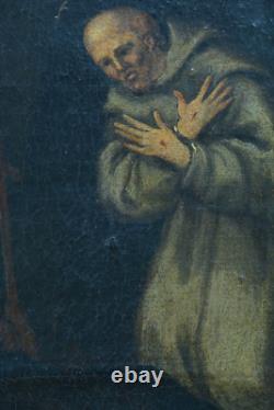 Grand Tableau ancien 17 ème portrait saint François d'Assise I'Italie paysage