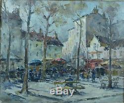 Grand Tableau ancien Hermann Edouard Wagner Vue de Montmartre Paris Street View