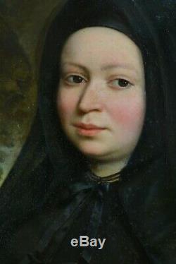 Grand Tableau ancien Portrait jeune femme habit Religieuse Moniale Desenne cadre