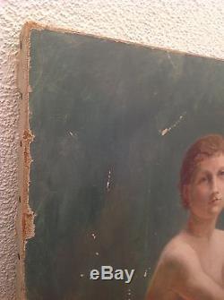 Grand Tableau ancien académique huile Nu feminin XIXe à identifier Nude Oil 19th