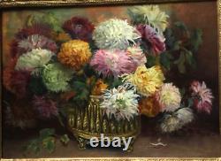 Grand tableau ancien 1910 Bouquet De Fleurs Signé Georgette PATTEIN (1888-1969)