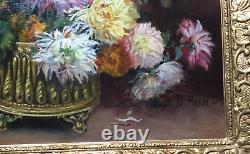 Grand tableau ancien 1910 Bouquet De Fleurs Signé Georgette PATTEIN (1888-1969)