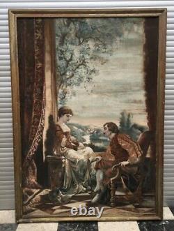 Grand tableau ancien, Huile sur toile, Scène galante, Fin XIXe début XXe