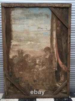 Grand tableau ancien, Huile sur toile, Scène galante, Fin XIXe début XXe
