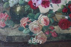 Grand tableau ancien Jetée de roses Jan STEENSEL (XIX)