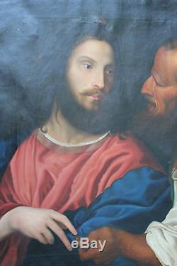 Grand tableau ancien Judas trahi Jésus Anonyme Superbe