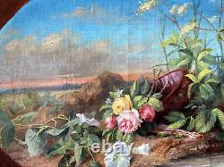 Grand tableau ancien Nature Morte Fleurs signé XIX école française