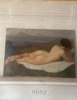 Grand tableau ancien Nu féminin allongé Huile sur toile 111 x 77 cm 1900