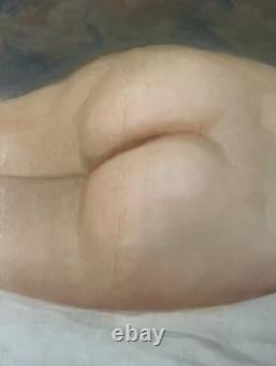 Grand tableau ancien Nu féminin allongé Huile sur toile 111 x 77 cm 1900