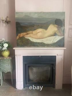 Grand tableau ancien Nu féminin allongé Huile sur toile 111 x 77 cm 1900