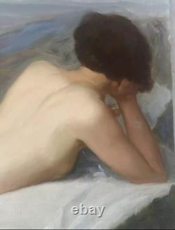 Grand tableau ancien Nu féminin allongé Huile sur toile 111 x 77 cm 1900