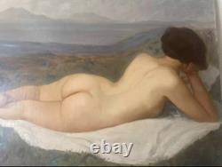 Grand tableau ancien Nu féminin allongé Huile sur toile 111 x 77 cm 1900
