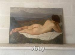 Grand tableau ancien Nu féminin allongé Huile sur toile 111 x 77 cm 1900