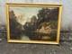 Grand tableau ancien Paysage de rivi&egrave;re Huile sur toile 102 x 78 cm