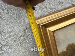 Grand tableau ancien Paysage de rivière Huile sur toile 102 x 78 cm