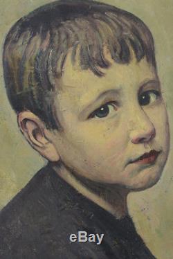 Grand tableau ancien portrait d'enfant garçon Alexandre Louis Martin art deco
