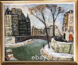 Grand tableau de Jean Vinay l'ancien pont de l'île Saint Louis Ecole de Paris