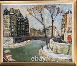 Grand tableau de Jean Vinay l'ancien pont de l'île Saint Louis Ecole de Paris