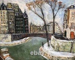 Grand tableau de Jean Vinay l'ancien pont de l'île Saint Louis Ecole de Paris