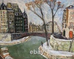 Grand tableau de Jean Vinay l'ancien pont de l'île Saint Louis Ecole de Paris