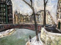 Grand tableau de Jean Vinay l'ancien pont de l'île Saint Louis Ecole de Paris