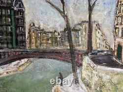 Grand tableau de Jean Vinay l'ancien pont de l'île Saint Louis Ecole de Paris