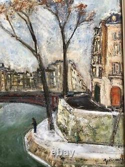 Grand tableau de Jean Vinay l'ancien pont de l'île Saint Louis Ecole de Paris