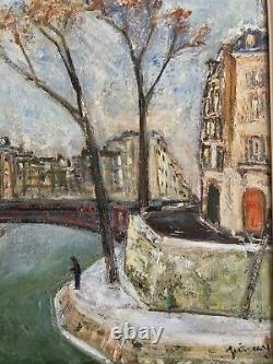Grand tableau de Jean Vinay l'ancien pont de l'île Saint Louis Ecole de Paris