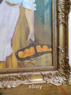Grand tableau huile sur toile. Cadre ancien doré, 19ème, anonyme