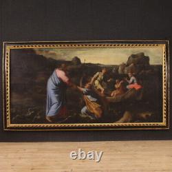 Grand tableau religieux ancien L'Appel de Pierre et André huile sur toile 700