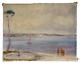 HST 1920 huile sur toile paysage marin bateau tableau ancien signé Marine