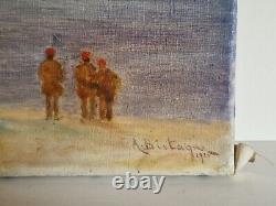 HST 1920 huile sur toile paysage marin bateau tableau ancien signé Marine