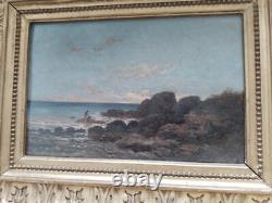 Horace Antoine Fonville Fils, La pêche à pied, tableau ancien signé