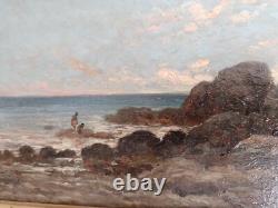 Horace Antoine Fonville Fils, La pêche à pied, tableau ancien signé