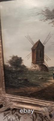 Hst Huile Sur Toile Tableau Ancien Moulin
