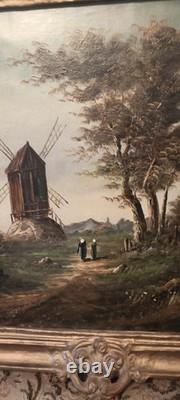 Hst Huile Sur Toile Tableau Ancien Moulin